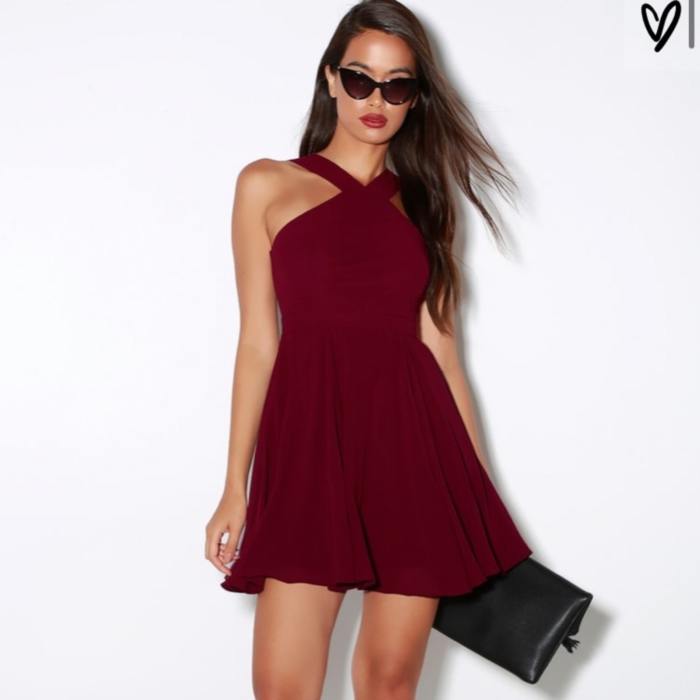 Lulus Forevermore Burgundy Skater Dress